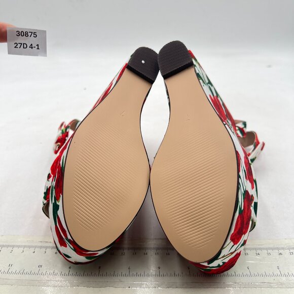 FSJ Red Rose Floral Heels Ankle Strap Platform Wedge Sandals - Picture 7 of 8
